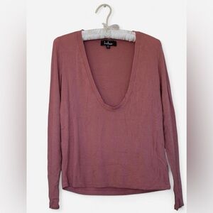 Lulu's Pink Ribbed Deep Scoop Neck Women's Top